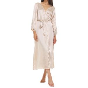 Long Satin Embroidered Robe S/M Champagne